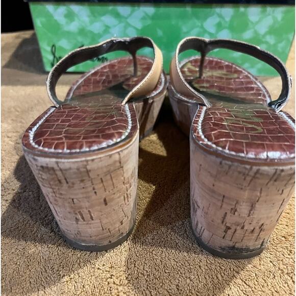 SAM Edelman Romy Cork and Leather Wedge/Platform Sandals size 7.5 - Picture 3 of 12